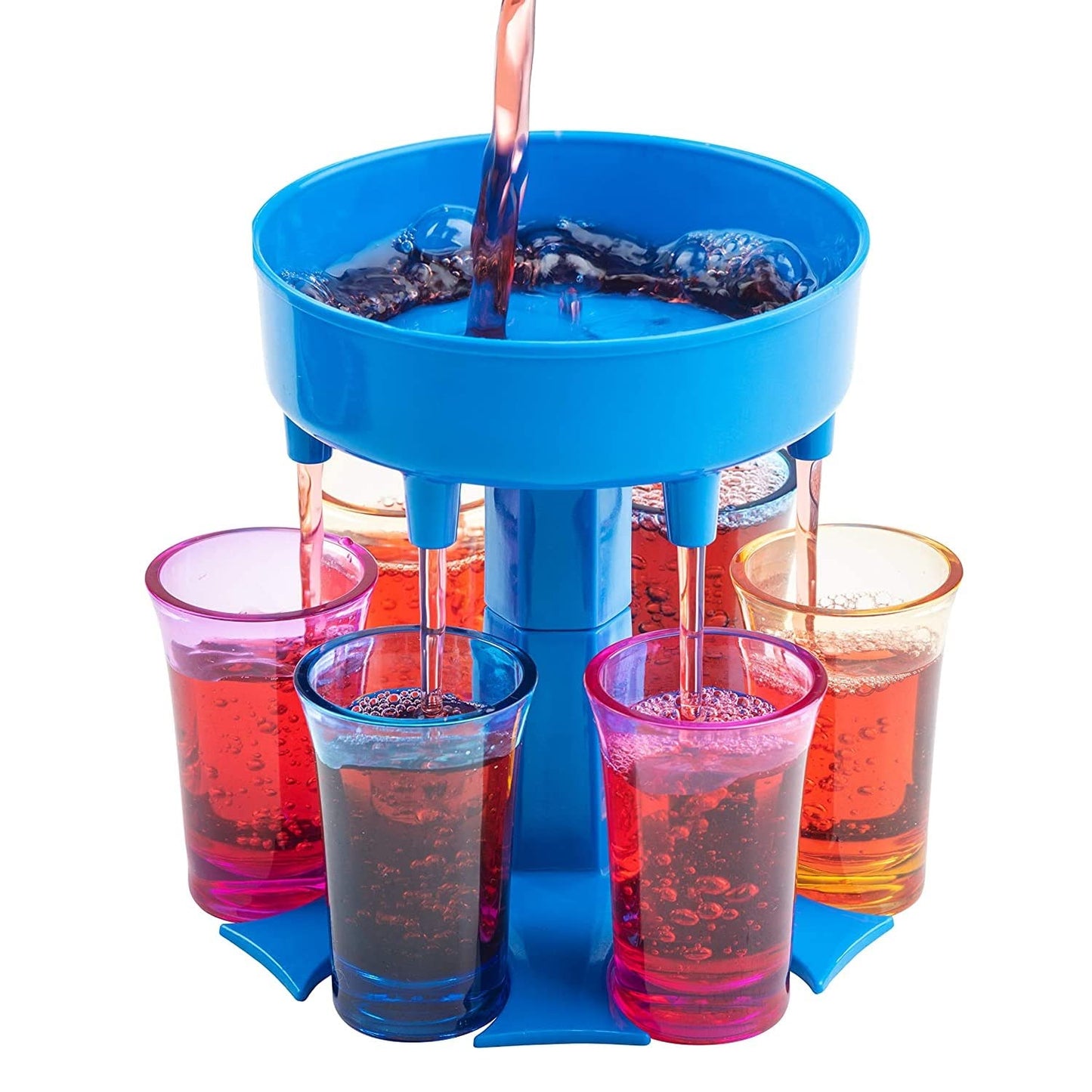 6 Shot Glass Dispenser with Pourer – Party Drink Server with 6 Glasses (Multicolor)
