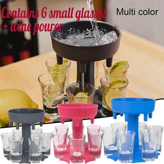 6 Shot Glass Dispenser with Pourer – Party Drink Server with 6 Glasses (Multicolor)