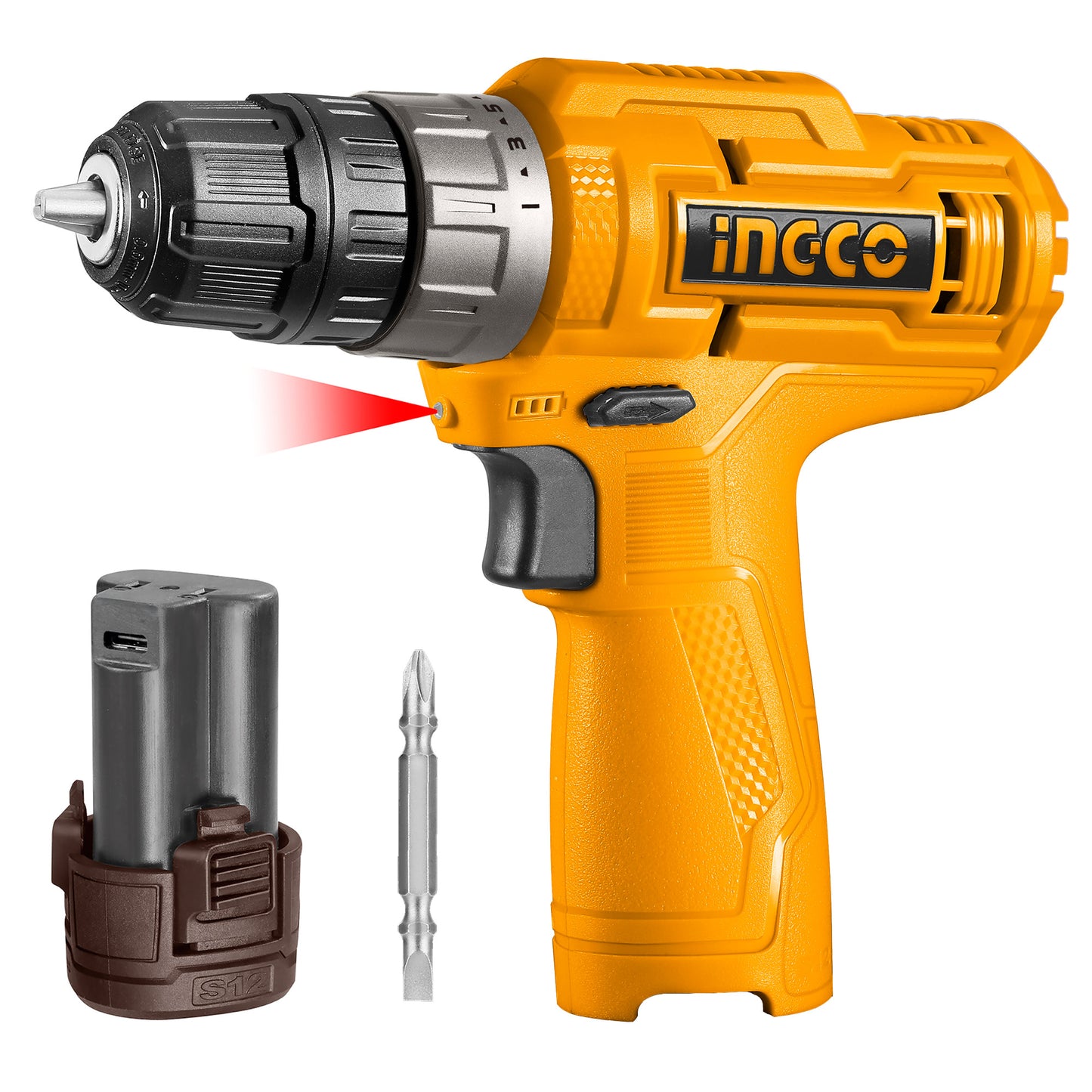 INGCO 12V Cordless Drill, 20NM, 750 RPM, 15+1 Torque, LED Light