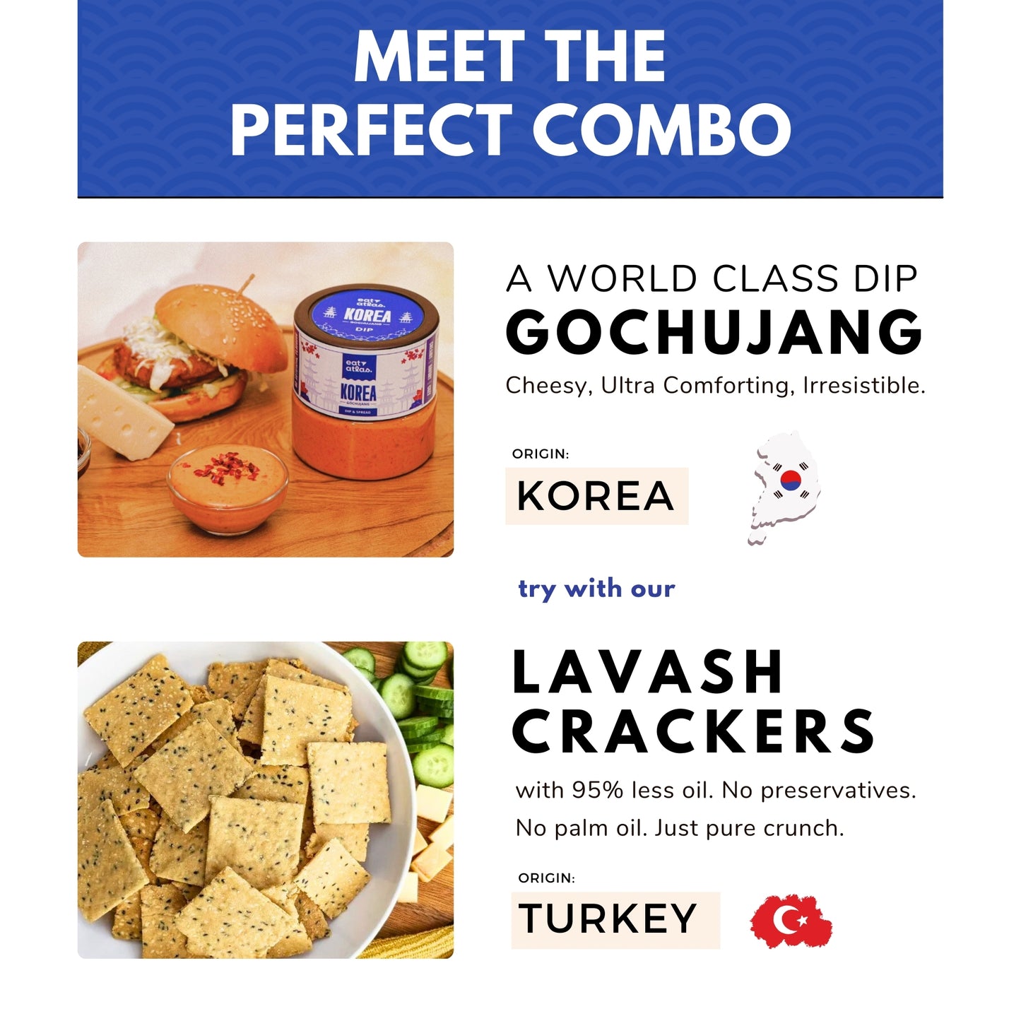 Korea's Cheesy Gochujang Gourmet Dip With Baked Lavash Chips (Combo)